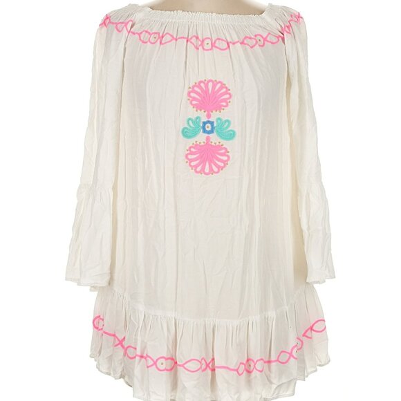 Lilly Pulitzer Nemi Embroidered Tunic Off Shoulder Coverup - Picture 3 of 11